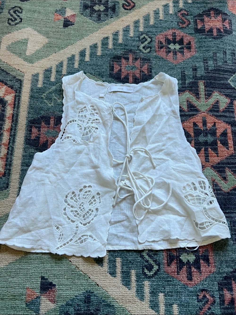 Mango White Lace-Up Sleeveless Top
